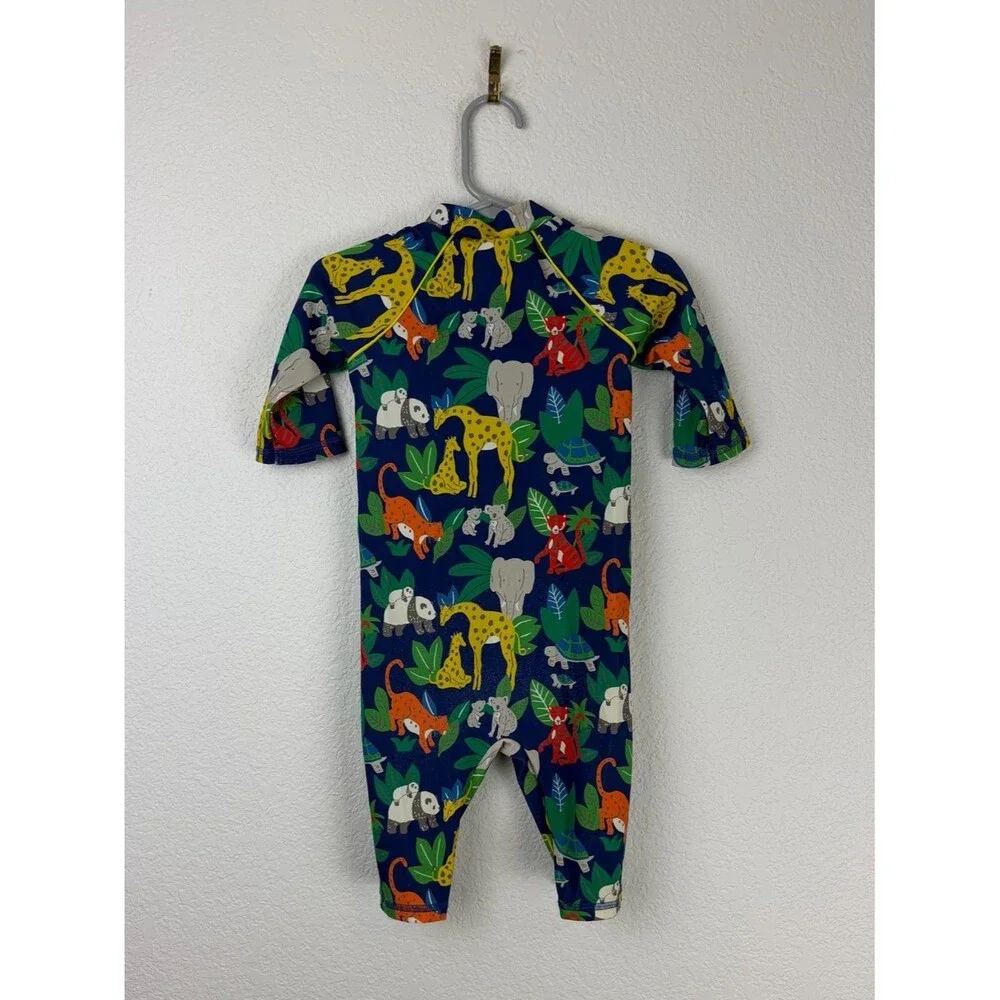 Baby Boden Zipper Fun Sun Safe Surf Swim Suit Animal Safari Print Blue 12-18m